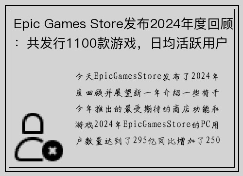 Epic Games Store发布2024年度回顾：共发行1100款游戏，日均活跃用户3150万